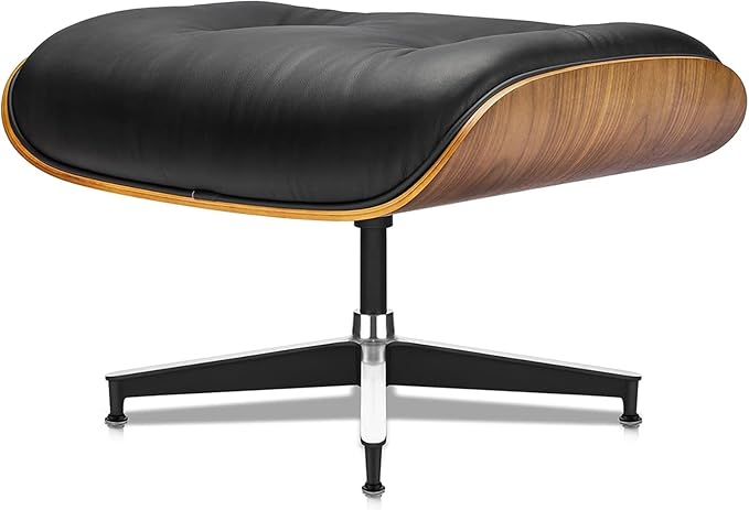 Mid Century Chaise Lounge Chair and Ottoman, Reading Chair, Leather Accent Chair, Modern Chair, Classic Design, Heavy Duty Base Support for Living Room Lounge Office (Walnut-Black, Tall)