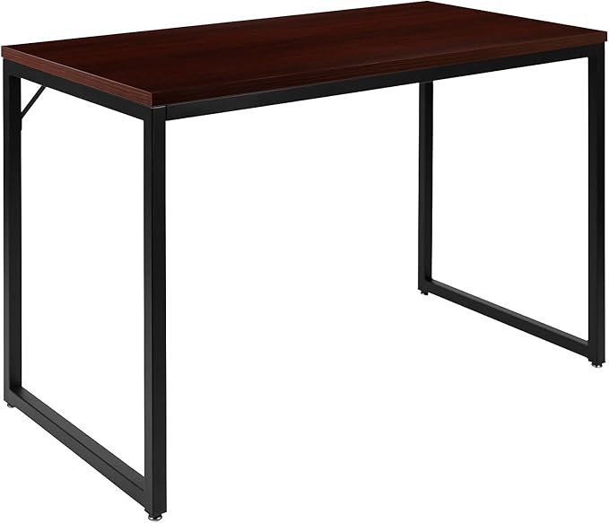 Flash Furniture Tiverton Industrial Modern Desk-Mahogany/Black Commercial Grade Computer Desk-47" Sturdy Home Office Desk-Writing Desk