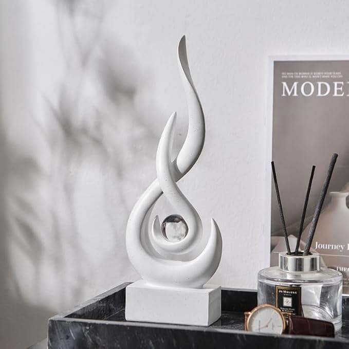 Modern Abstract Art Table Decoration,Resin Flame Statue Modern White Centerpiece Ornaments for Living Room Great Gift Idea Home Decor,Collectibles