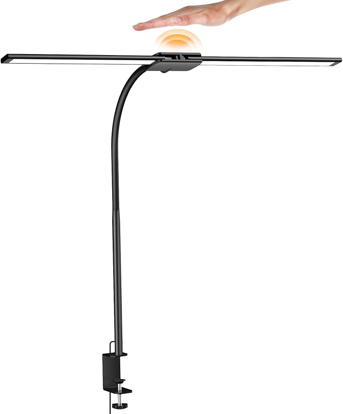 Syrinx LED Desk Lamp for Home Office, Architect Desk Lamp with Clamp, Gesture/Wired Control, Ultra Bright Gooseneck Desk Light, Memory & Timer, 50 Lighting Modes for Study, Reading, Crafting