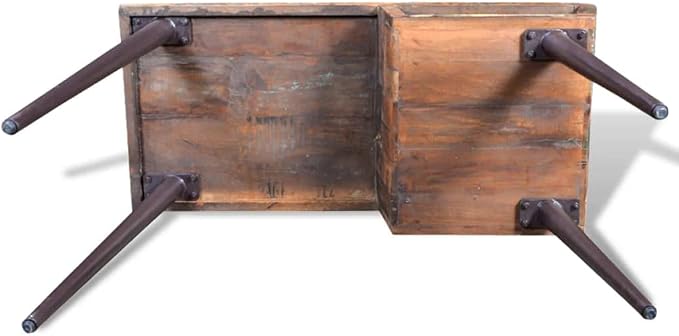 Reclaimed Wood Desk with Iron Legs, Solid Wood Table, Compact Design with Storage Compartment, Suitable for Office, Home, Gaming, Standing Workstation, Modern Writing Table
