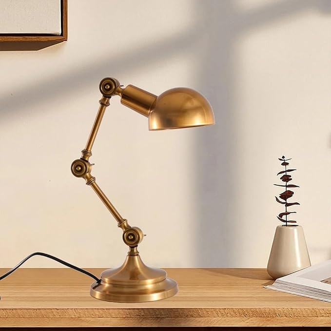 Vintage Desk Lamp Swing Arm Reading Light Adjustable Goose Neck Architect Table Bedroom Nightstand Bedside for Home(Gold)