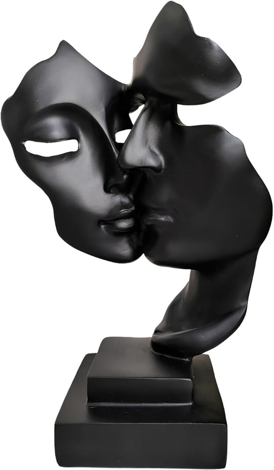 Couples Kiss Sculpture,Black Thinker Resin Statue Ornaments,Silence is Gold Abstract Art Figurine,Abstract Style Sculptures,Living Room Desk Decorations,Bookshelf Decorative Objects