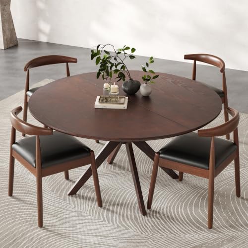 Bellemave Round Dining Table for 4-6, Solid Wood 47" Kitchen Table with Intersecting Pedestal Base, for Kitchen, Dining Room, Living Room (Walnut)