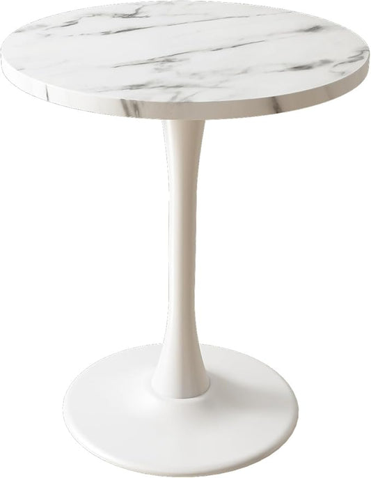 White Marble Round Dining Table 24" Circle Tulip Table with Thickened Tabletop & Sturdy Metal Pedestal Mid Century Modern Leisure Bistro Kitchen Tables 2 People Small Places Living Room Cafe