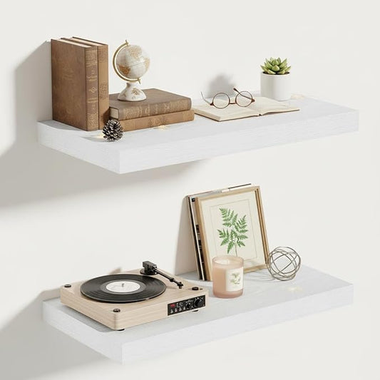 Vivelove 10 in Deep Floating Shelves for Wall, 16" x 10.2" x 1.5" Shelves for Room Wall Mounted, 1.5 Inch Thick Shelf for Bathroom Bedroom Kitchen Book Room, Modern Farmhouse Decor, Set of 2, White
