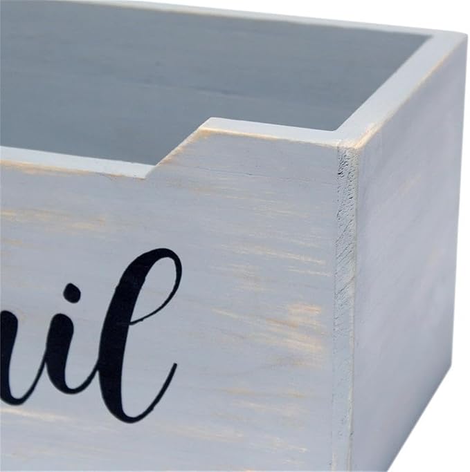 Elegant Designs HG2010-GMB Rustic Farmhouse Wooden Tabletop Black Script Word Mail Organizer Box, Letter Holder Office Accessories Décor, Gray Wash