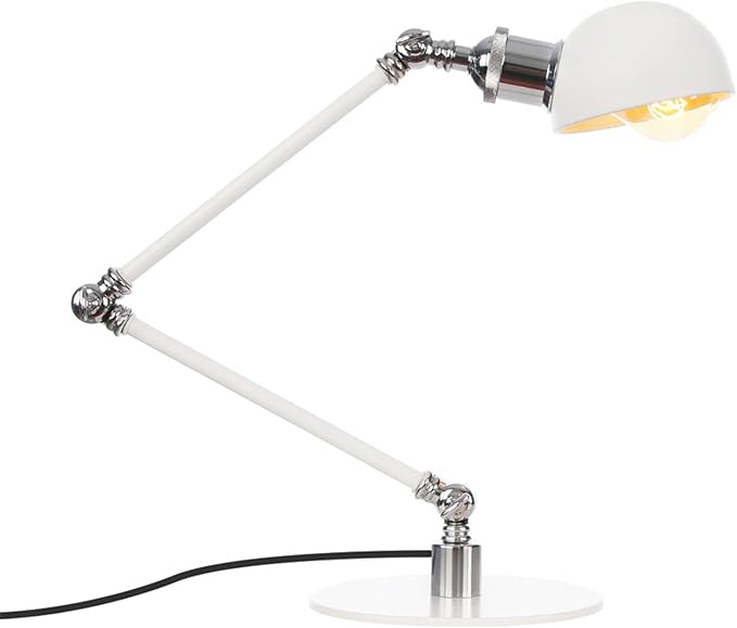 Makeup Vintage Desk Lamp, Adjustable Swing Arm Industrial Metal Task Table Lamp, Bedroom Bedside Night Light Cafe Retro Reading Lighting,White