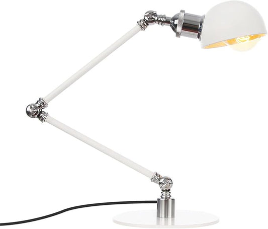 Makeup Vintage Desk Lamp, Adjustable Swing Arm Industrial Metal Task Table Lamp, Bedroom Bedside Night Light Cafe Retro Reading Lighting,White