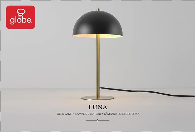 GLOBE Electric 52938 Luna 15" Desk Lamp, Matte Black, Matte Brass Accents, in-Line On/Off Rocker Switch (Pack of 2)
