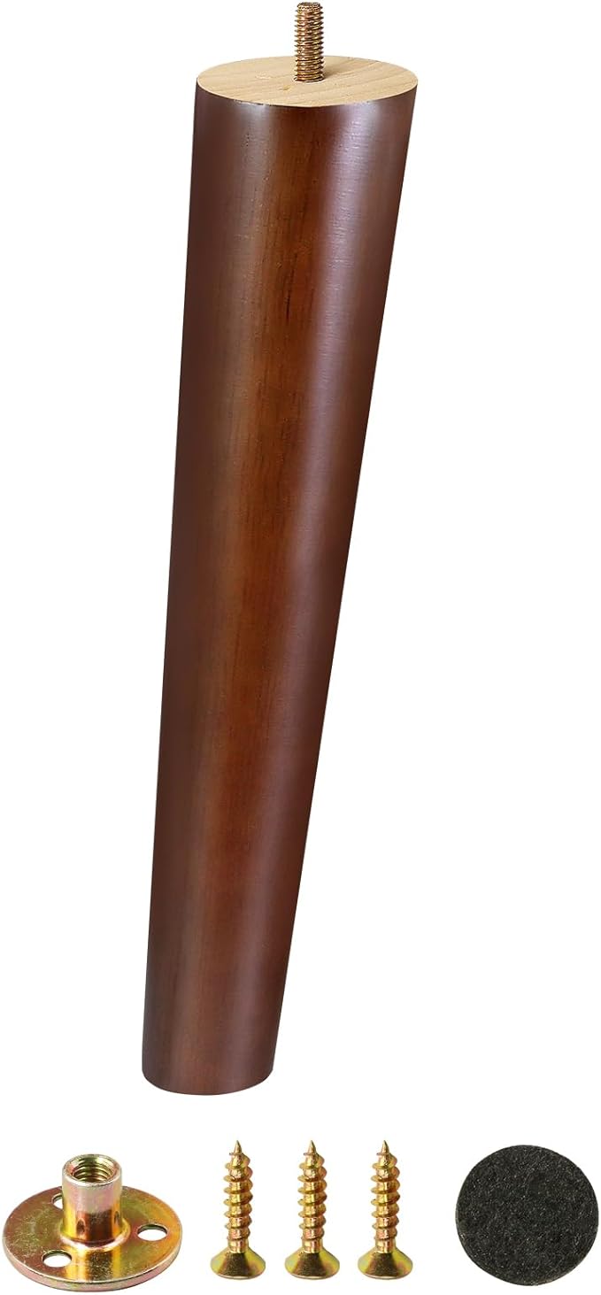 FoDau770 Brown Rubber Wood Furniture Legs 14 Inches, 5/16" UNC Slant Tapered Wood Feet Mid Century Sofa Legs, Wooden Furniture Feet Replacement Parts for Cabinet Couch Dresser Chair Ottoman Table