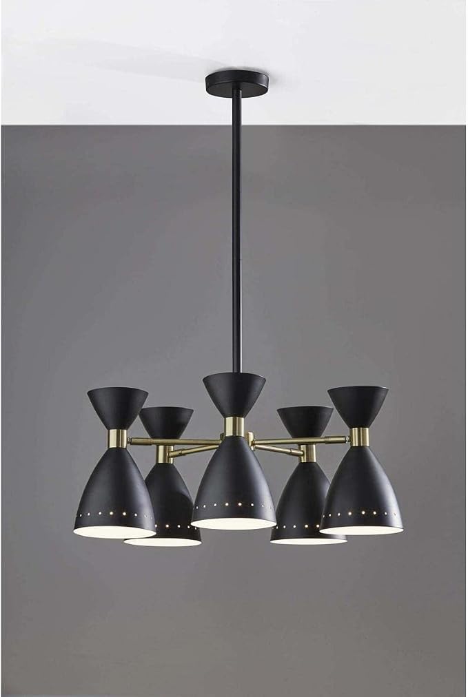 Adesso 4280-01 Oscar 5-Head Pendant, 36.25 in., 5 x 40W, Black w/Antique Brass, 1 Pendant Lighting