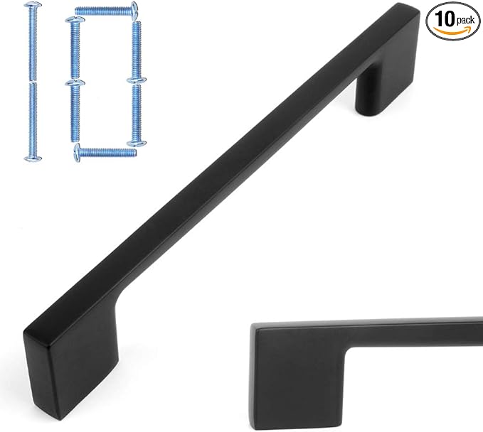 KOOFIZO Wide Foot Cabinet Bar Pull - Black Modern Solid Handle, 5 Inch/128mm Screw Spacing, 10-Pack for Kitchen Cupboard Door, Bedroom Dresser Drawer, Bathroom Wardrobe Hardware