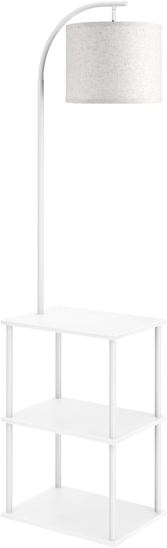 PARTPHONER Floor Lamp with Table, Night Stand with Lamp, Narrow Side Table with 3CCT LED Bulb, Small Coffee Table, Modern End Table with Storage Shelves for Living Room Bedroom Home Décor, White