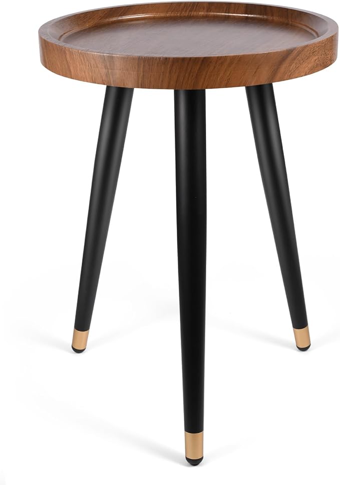 KGPLOME Indoor Plant Stand with Raised Design, End Table with Metal Tall | 11.8"x17" Walnut Round Wood Mid Century Plant Table Heavy Duty Small Side Flower Pot Stand