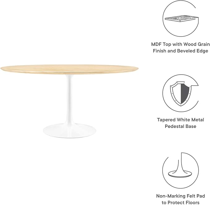 Modway Lippa Dining Table, 60", White Natural