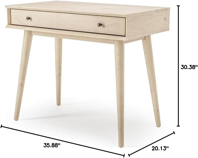 Camaflexi Mid-Century Modern Writing Desk / 35.83" W/Study Writing Table/Solid and Manufactured Wood/Natural Variations of Wood Grains/One Drawer/Partial Assembly, Light Oak