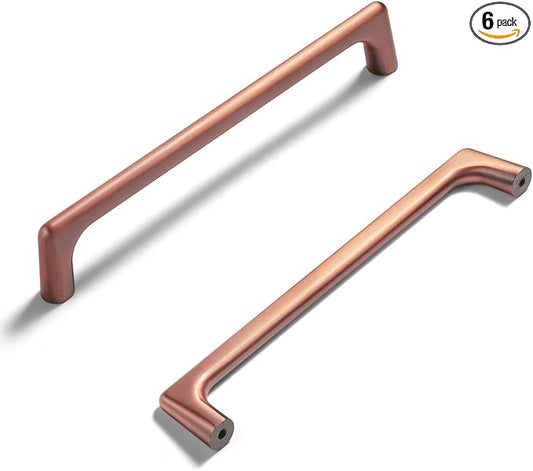 Goo-Ki Brushed Copper Cabinet Pulls with 6.3''Hole Centers, Modern Style Zinc Alloy Cabinet Handles for Dresser,Wardrobe,Cupboard- 6 Pack