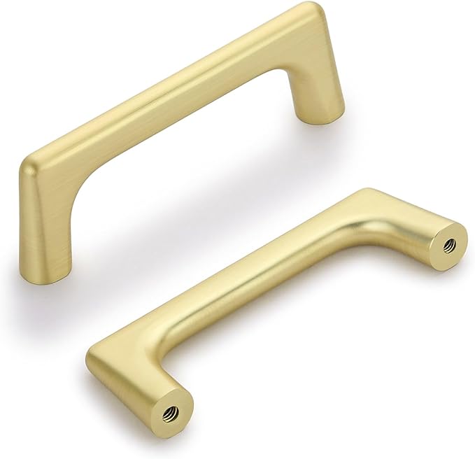 Lardmon 3 Pack Brushed Gold Modern Cabinet Pulls 3 Inch(76mm) Hole Center Timeless Drawer Pulls Vanity Pulls Classic Solid Kitchen Cabinet Handles Hardware for Dresser, 3.4 Inch(86mm) Total Length