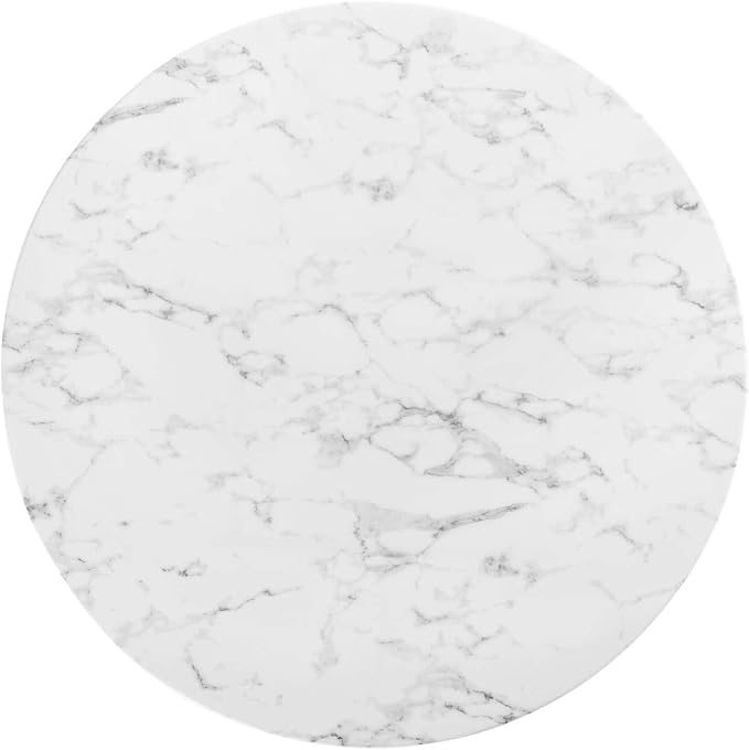 Modway Lippa 47" Round Artificial Marble Dining Table, Top, Black Base