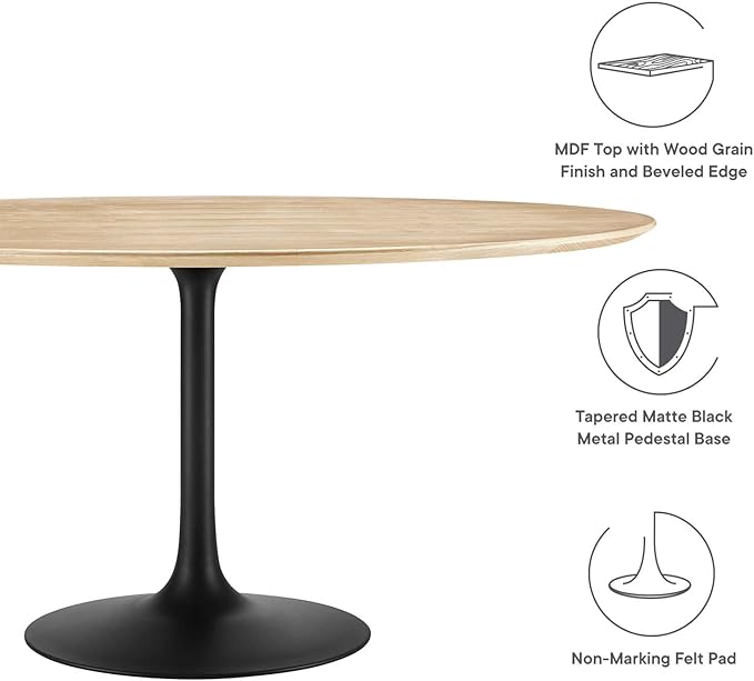 Modway Lippa Dining Table, 60", Black Natural