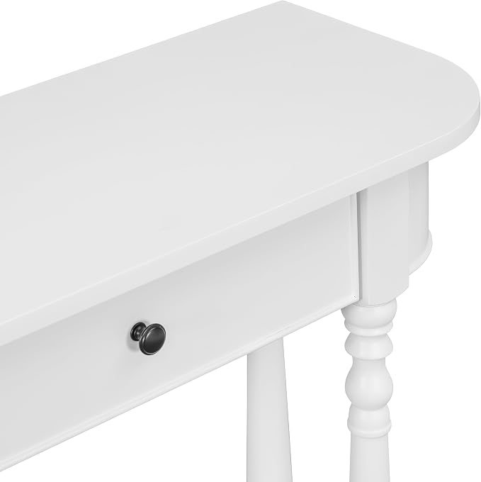 SOFTSEA Curved Corner Console Table with Drawer, 36" Entryway Table with Open Storage Shelf, Retro Curved Enterway Table with Storage, Save Space, White