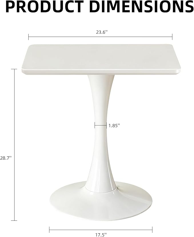 Square Dining Table, 24" Tulip Table with Thickened Tabletop & Metal Pedestal, Mid Century Modern Bistro Table for Kitchen, Small Places, Living Room, Cafe (White)