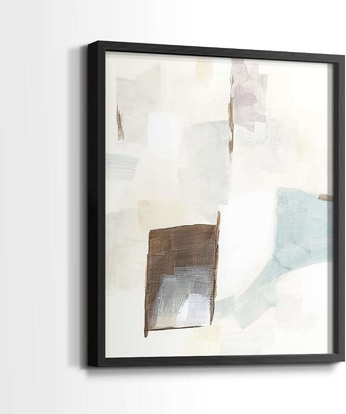 Renditions Gallery Set of 2 Peel & Stick Framed Prints, Abstract Wall Art, Minimalist Color Block Brush Strokes Wall Decor, Re-Stickable - Ready to Hang - 8"x10" - Black Frame LT588