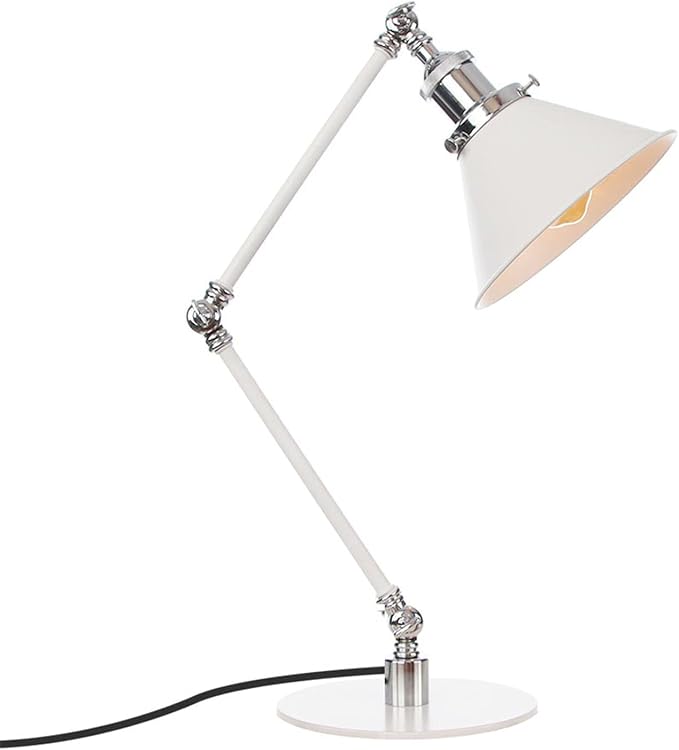 Makeup Vintage Desk Lamp, Industrial Metal Task Table Lamp with Adjustable Swing Arm, Bedroom Bedside Night Light Cafe Retro Reading Lighting,White