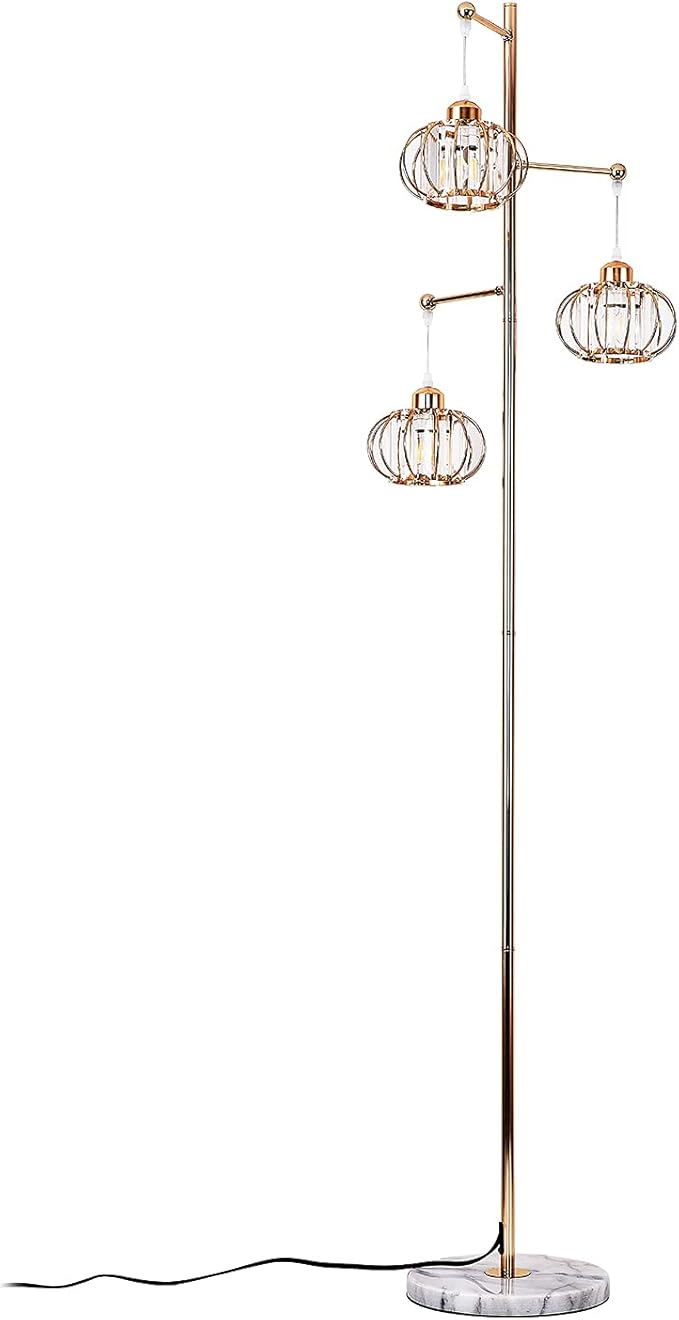 Hsyile KU300259 Industrial Style Crystal Tree Floor Lamp for Living Room,Bedroom,Office,Golden Floor Light,3 Lights