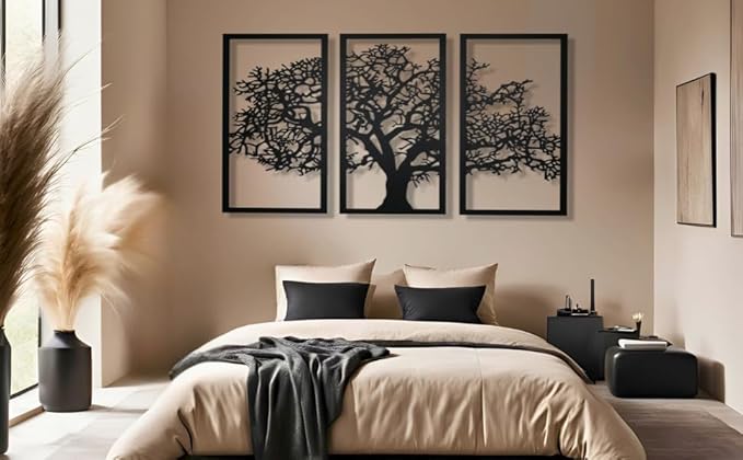 VAILLA Tree of Life Wall Art Decor Set of 3 Wall Hanging Sculpture Modern Wall Home Decoration 3D Textured Sculptures for Living Room Bedroom Office Dinnig Room 3 Panels Family Tree Wall Hangings (71"L x 39"W)