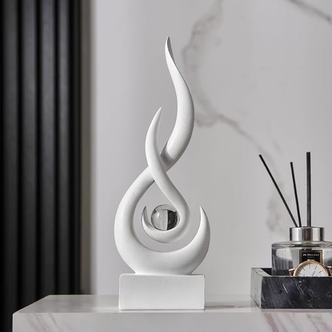 Modern Abstract Art Table Decoration,Resin Flame Statue Modern White Centerpiece Ornaments for Living Room Great Gift Idea Home Decor,Collectibles