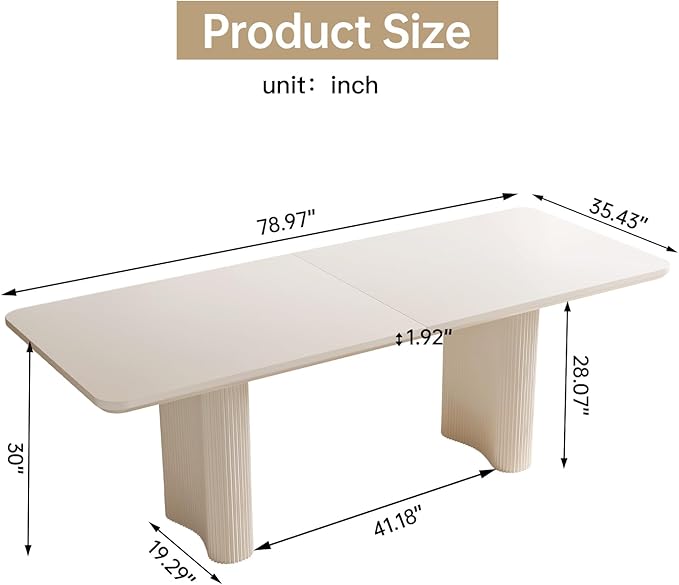 78.97" Rectangular Dining Table, Modern Kitchen Table with Wavy Legs, Home Dining Table for Kitchen, Bar, Restaurant,Living Room, Small Space, Easy Assembly,White,Table Only