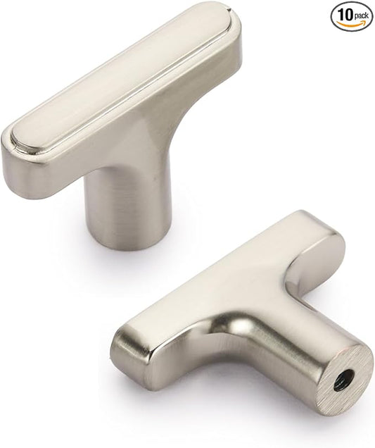 Lardmon 10 Pack Brushed Satin Nickel Cabinet Knobs Drawer Knobs Modern Single Hole Cabinet Pulls Solid Cabinet Handles Drawer Pulls Heavy Duty Kitchen Hardware for Dresser Cupboard Wardrobe