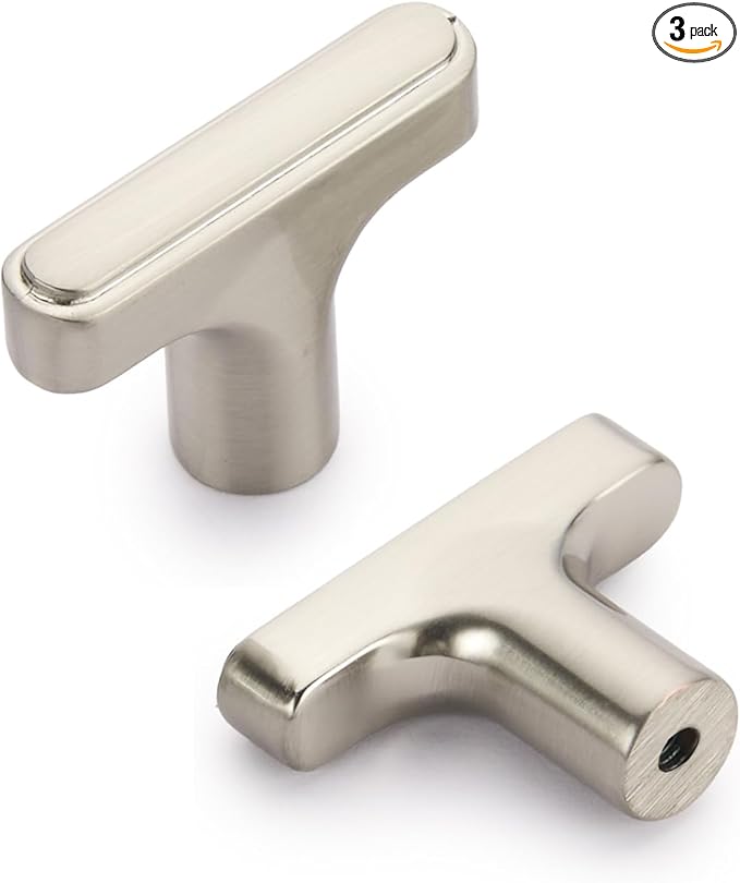 Lardmon 3 Pack Brushed Satin Nickel Cabinet Knobs Drawer Knobs Modern Single Hole Cabinet Pulls Solid Cabinet Handles Drawer Pulls Heavy Duty Kitchen Hardware for Dresser Cupboard Wardrobe