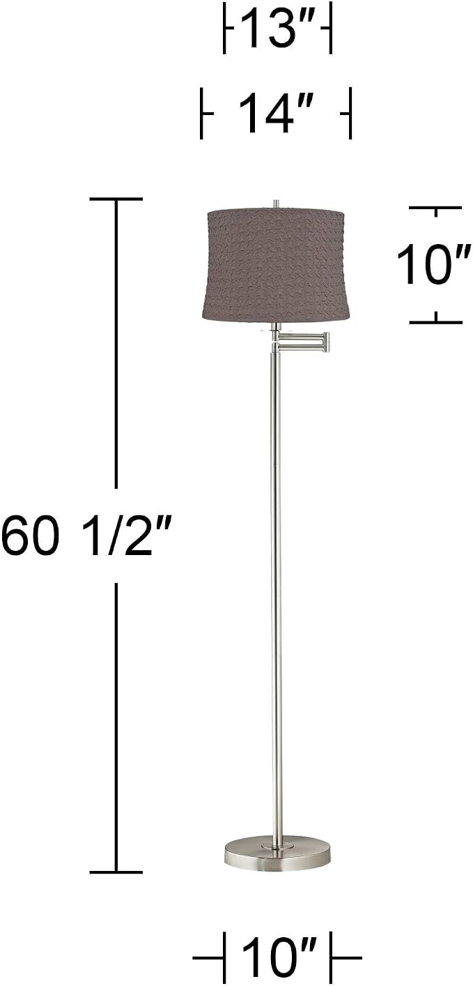 360 Lighting Druckman Modern 60 1/2" Tall Standing Floor Lamp Skinny Adjustable Swing Arm Pole Silver Metal Brushed Nickel Finish Living Room Bedroom House Reading Office Sierra Gray Drum Shade