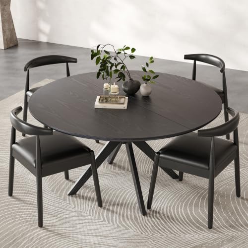Bellemave Round Dining Table for 4-6, Solid Wood 47" Kitchen Table with Intersecting Pedestal Base, for Kitchen, Dining Room, Living Room (Black)