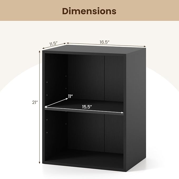 Giantex Bookshelf and Bookcase Set of 2, 2-Cube Storage Shelf W/Large-Capacity Open Storage Space for Living Room Bedroom Study Office Multi-Functional Furniture Display Cabinet, Black