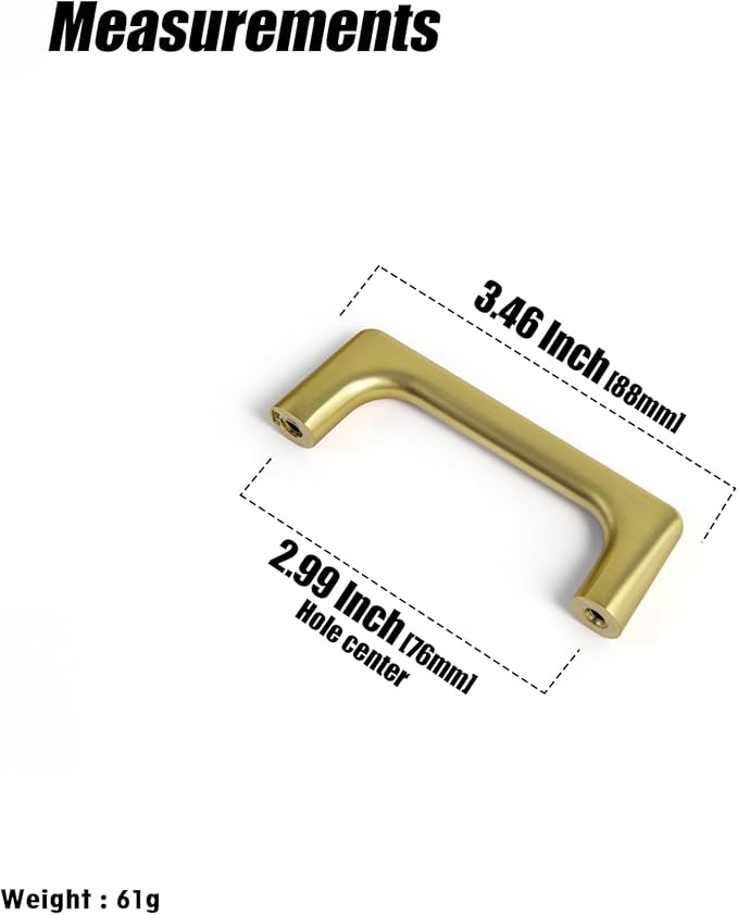 Goo-Ki Brushed Gold Cabinet Pulls with 3'' Hole Centers, Modern Style Zinc Alloy Cabinet Handles for Dresser,Wardrobe,Cupboard- 6 Pack