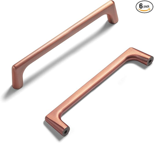 Goo-Ki Brushed Copper Cabinet Pulls with 5''Hole Centers,Modern Style Zinc Alloy Cabinet Handles for Dresser,Wardrobe,Cupboard- 6 Pack