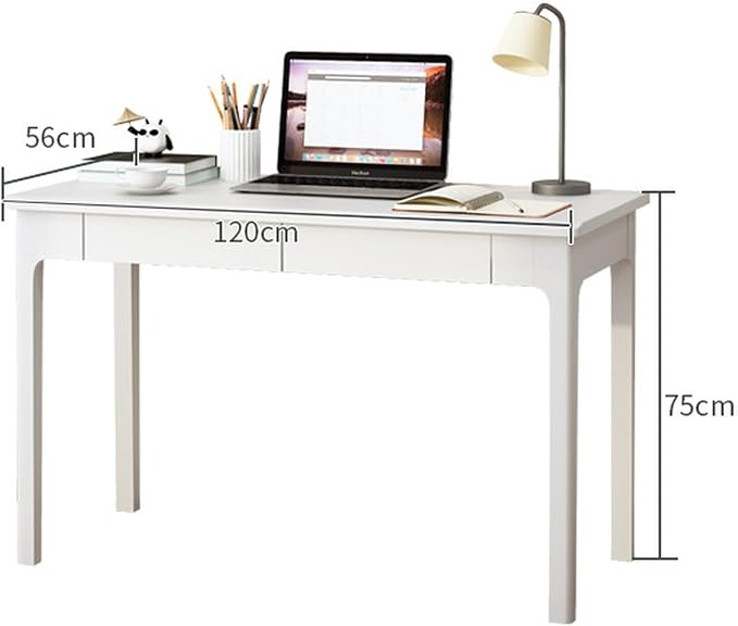 Solid Wood Desk with Drawers, Mid Century Modern Home Office Writing Desk, Vintage Computer Desk with Storage for Living Room, Bedroom(120x56x75cm, White)