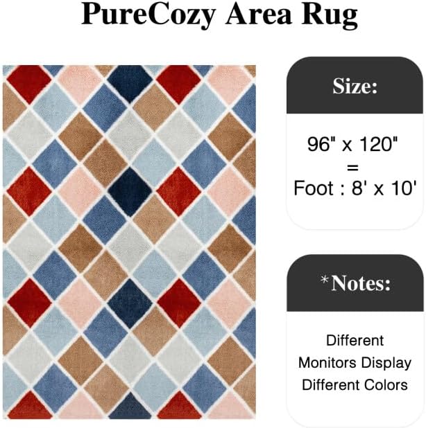 8x10 Checkered Rug for Living Room Rainbow Modern Soft Area Rug Fluffy Non-Slip Carpet for Bedroom Playroom Home Aesthetic Decor