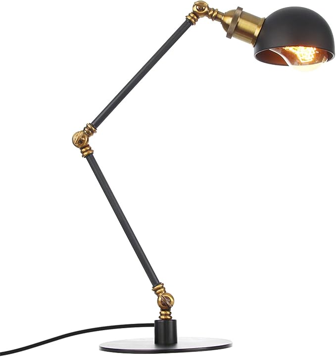 Makeup Vintage Desk Lamp, Adjustable Swing Arm Industrial Metal Task Table Lamp, Bedroom Bedside Night Light Cafe Retro Reading Lighting,Black+Gold