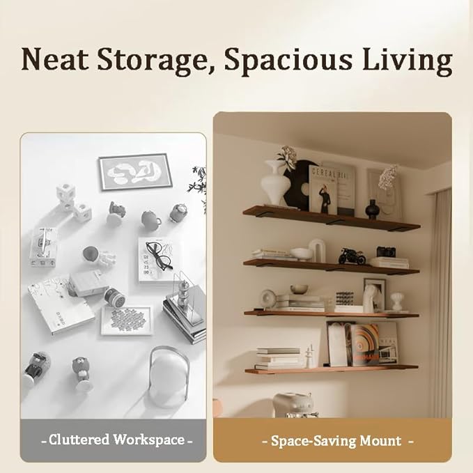 48-Inch Solid Brown Floating Shelves Set of 4-Rustic Farmhouse Wall Shelves with 100 lb Capacity, Heavy Duty Easy Install for Bathroom, Kitchen, Living Room&Home Decor