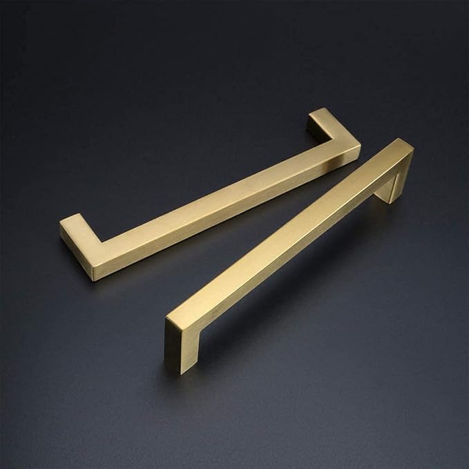 goldenwarm Gold Cabinet Hardware Drawer Pulls 10 Pack - LSJ12GD288 Modern Brushed Brass Cabinet Pulls Knobs Square Kitchen Bathroom Cabinet Door Handles 11-1/3" Hole Centers