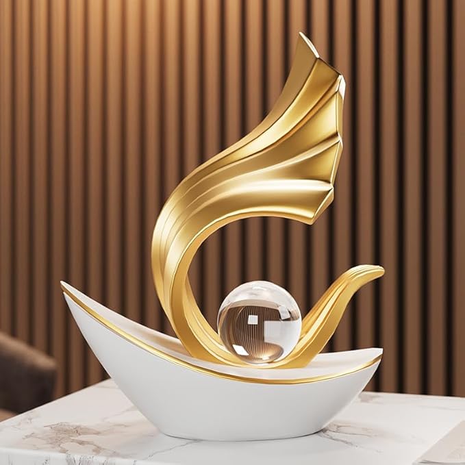 Modern Nautical Sailboat Sculpture | Abstract Art Boat Statue | Living Room, Coffee Table, TV Stand & Boat Bookshelf Deco (White)