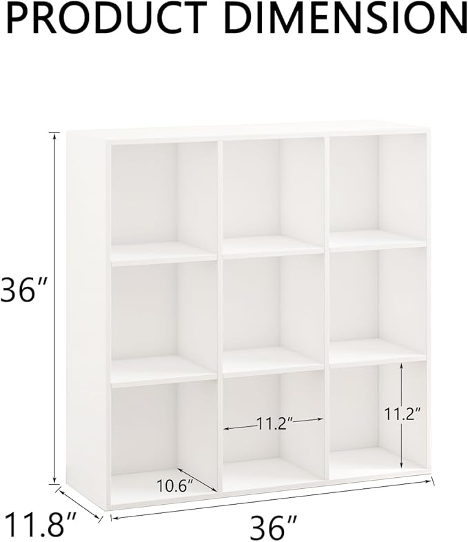 Wooden 9 Cube Storage Organizer with Closed Back Panel,White Cube Shelf Heavy Duty Cubby Storage Organizer with Compartments for Living,Display Shelf,Bookshelf