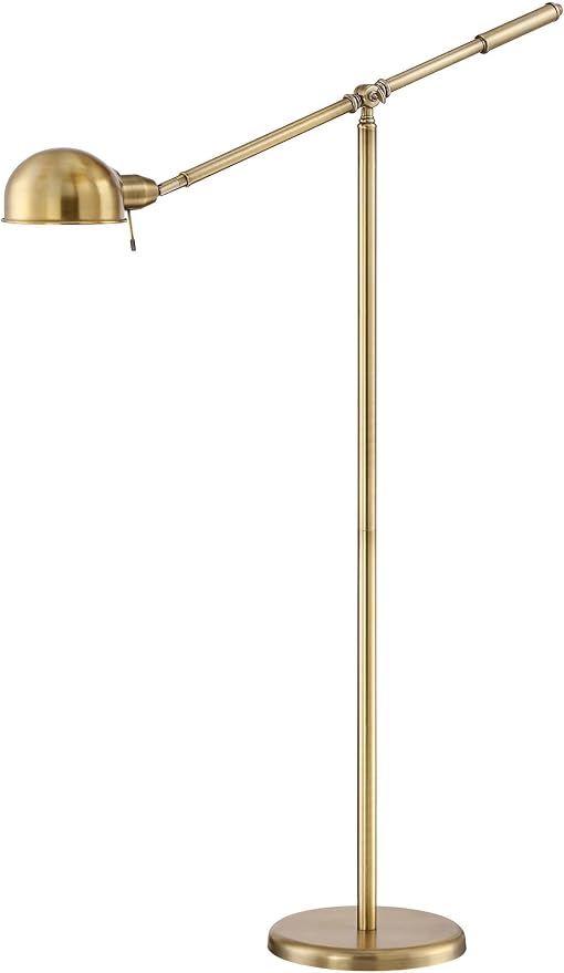 360 Lighting Dawson Traditional Farmhouse Pharmacy Lamps Floor Standing with USB Charging Port 55" Tall Brass Gold Metal Dome Shade Adjustable Boom Arm for Living Room Reading House Bedroom Office