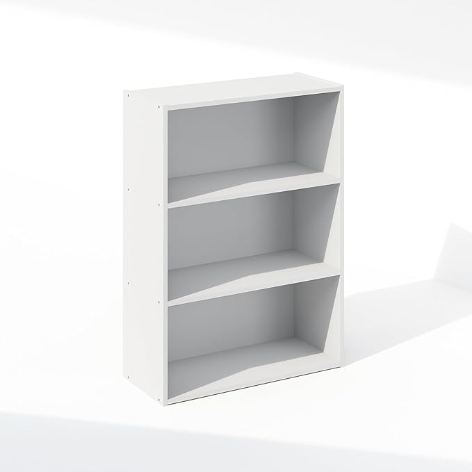 Furinno Simple Book Shelf, 3-Tier Bookshelf, Storage Shelves Bookcase, 9.7 x 23.7 x 31.5, for Living Room, Bedroom, Home Office, Plain White