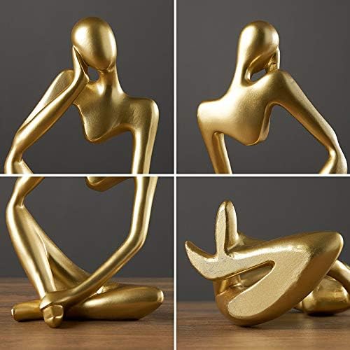 Asng Resin Thinker Style Abstract Sculpture Statue Collectible Figurines Home Office Bookshelf Desktop Decor (Gold, Think Deeply,Large)